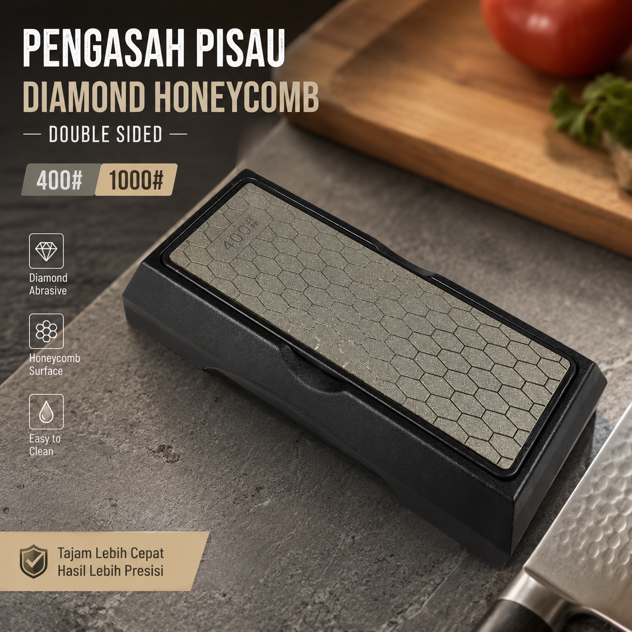 MYVIT Pengasah Pisau Diamond Honeycomb Double Sided 400# and 1000# - 1563A