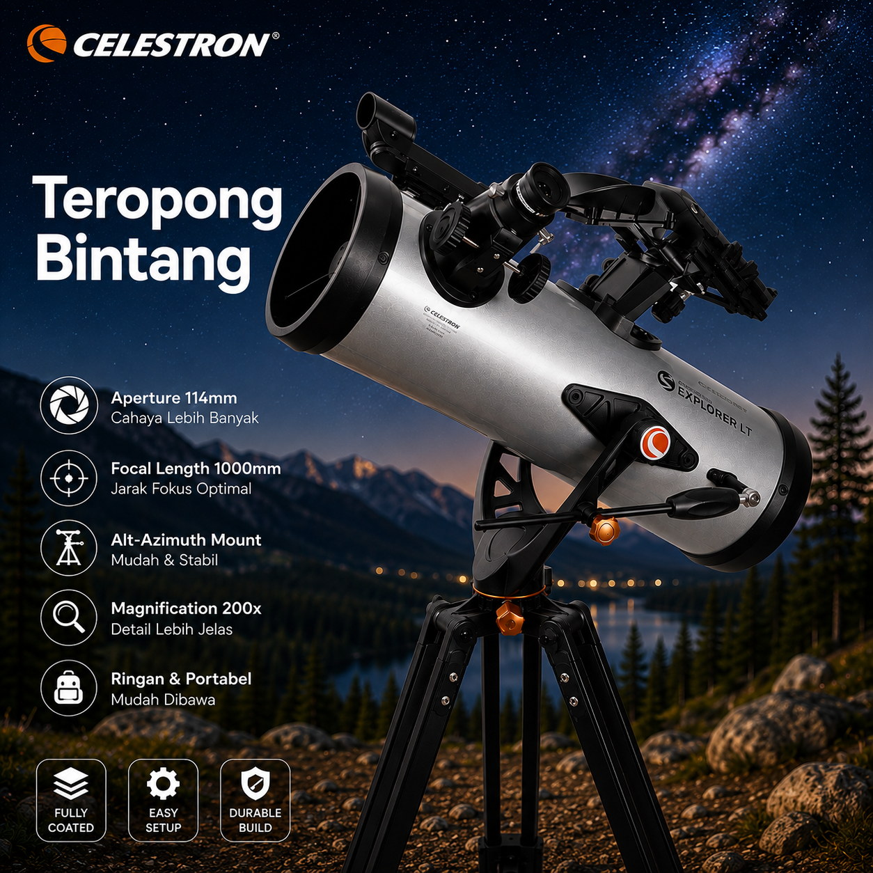 CELESTRON Teropong Bintang Astronomical Telescope 200x 1000/114mm - StarSense LT114AZ