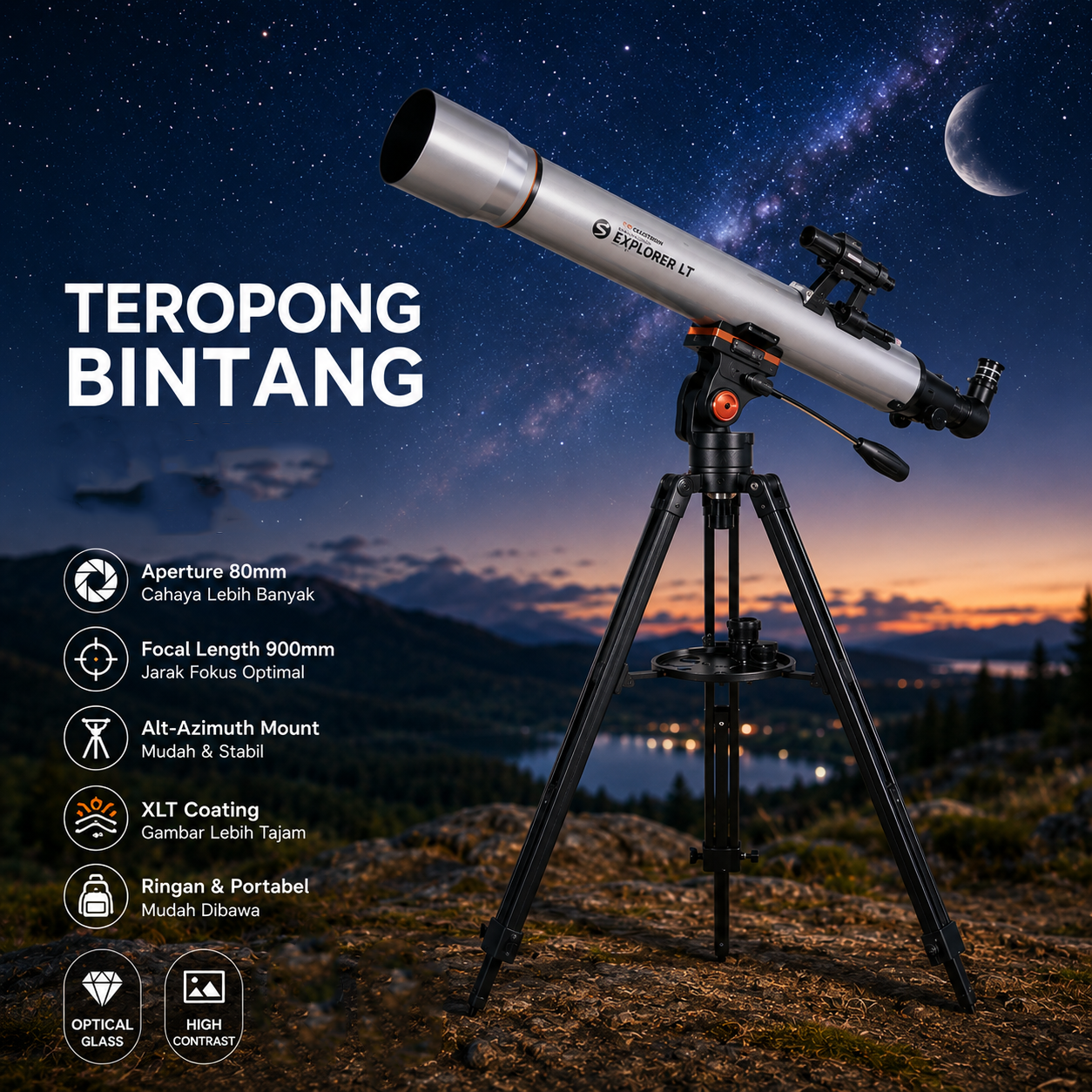 CELESTRON Teropong Bintang Astronomical Telescope 160x 900/80mm - StarSense LT80AZ