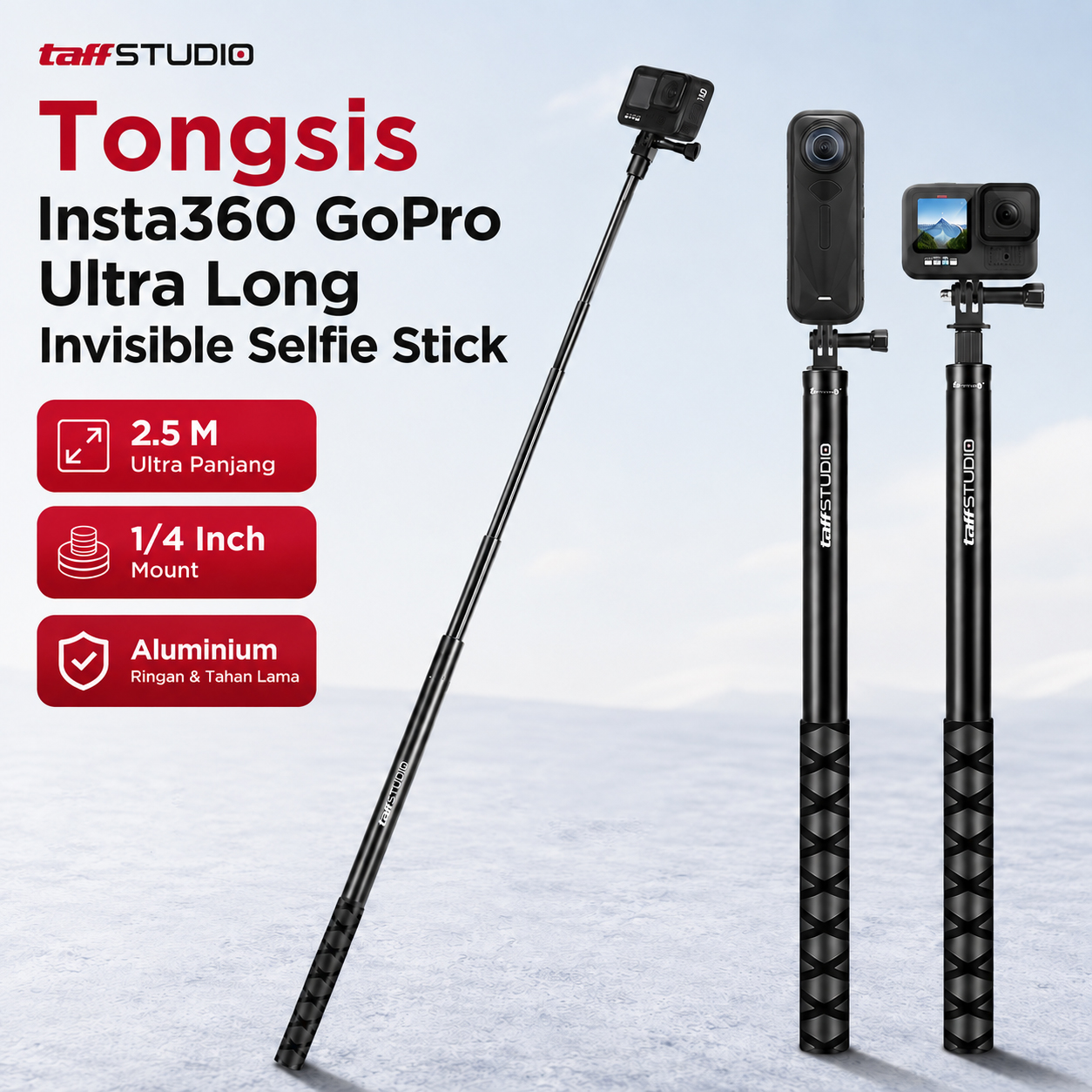 TaffSTUDIO Tongsis Insta360 GoPro Ultra Long Invisible Selfie Stick - YZ502/YZ525/YZ511/YZ520