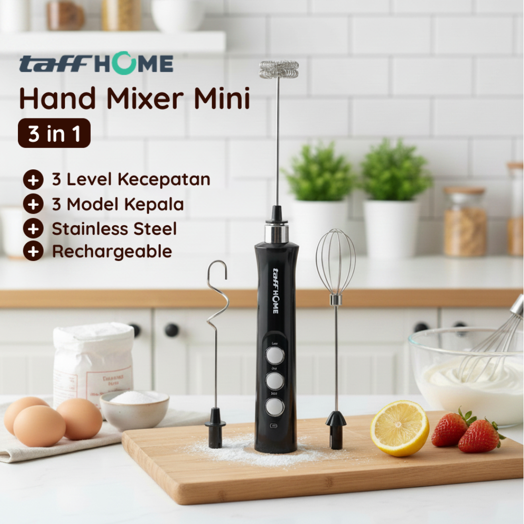 TaffHOME Hand Mixer Mini 3in1 Whisk Beater Milk Frother USB Charge - EW-071