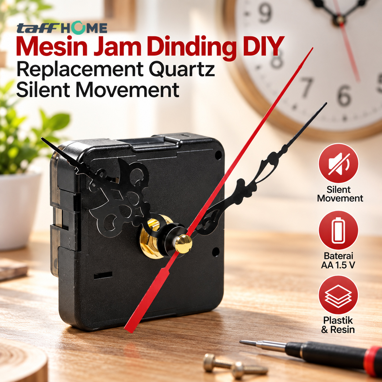 TaffHOME Mesin Jam Dinding DIY Replacement Quartz Silent Movement - 5168-S