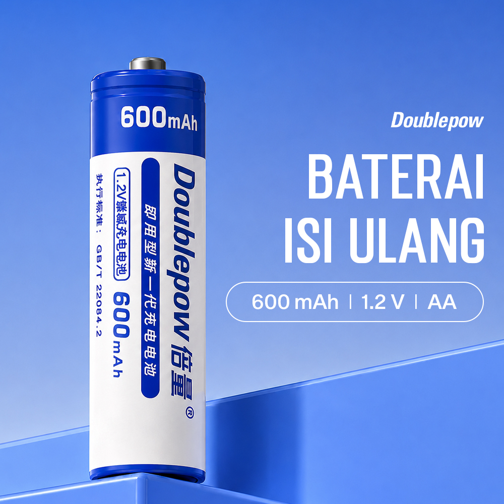 Doublepow Baterai Isi Ulang AA Recharge Ni-MH Button Top 600mAh 1.2V