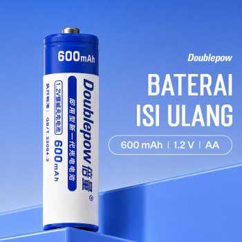 Doublepow Baterai Isi Ulang AA Recharge Ni-MH Button Top 600mAh 1.2V