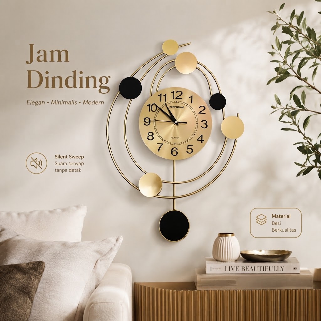 TaffHOME Jam Dinding Nordic Style Quartz Iron Silent Movement 64cm - SF126888