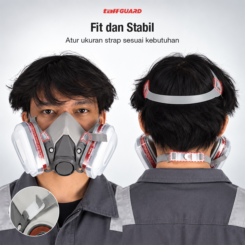 TaffGUARD Masker Gas Half Face Respirator Filter Karbon Aktif KN95 - 6200 - Gambar 6