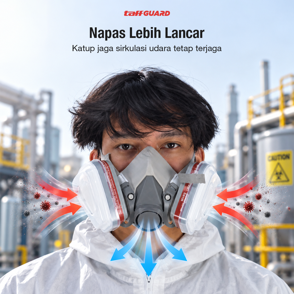 TaffGUARD Masker Gas Half Face Respirator Filter Karbon Aktif KN95 - 6200 - Gambar 5