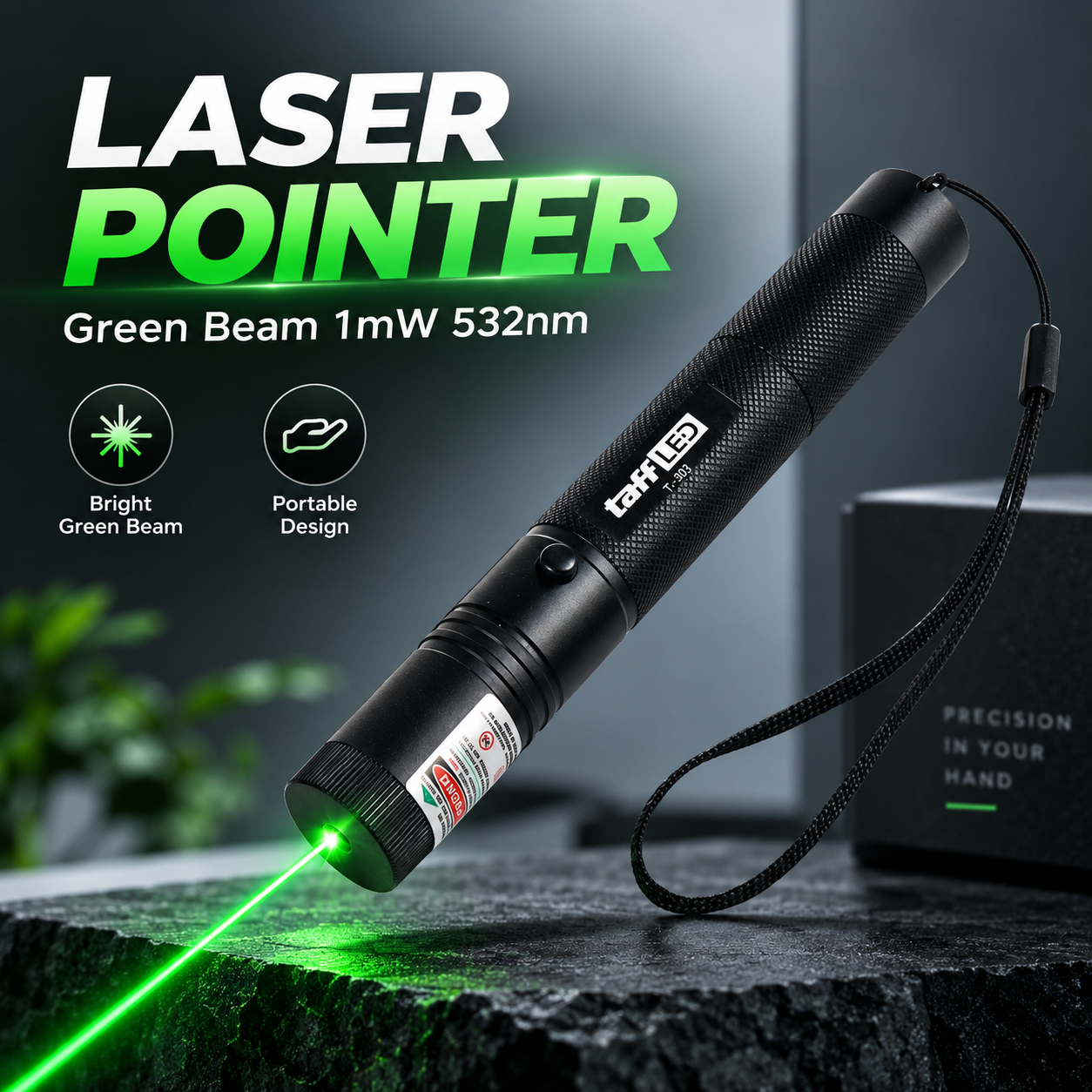 TaffLED Laser Pointer Green Beam 1mW 532nm with Baterai dan Charger - YL-301