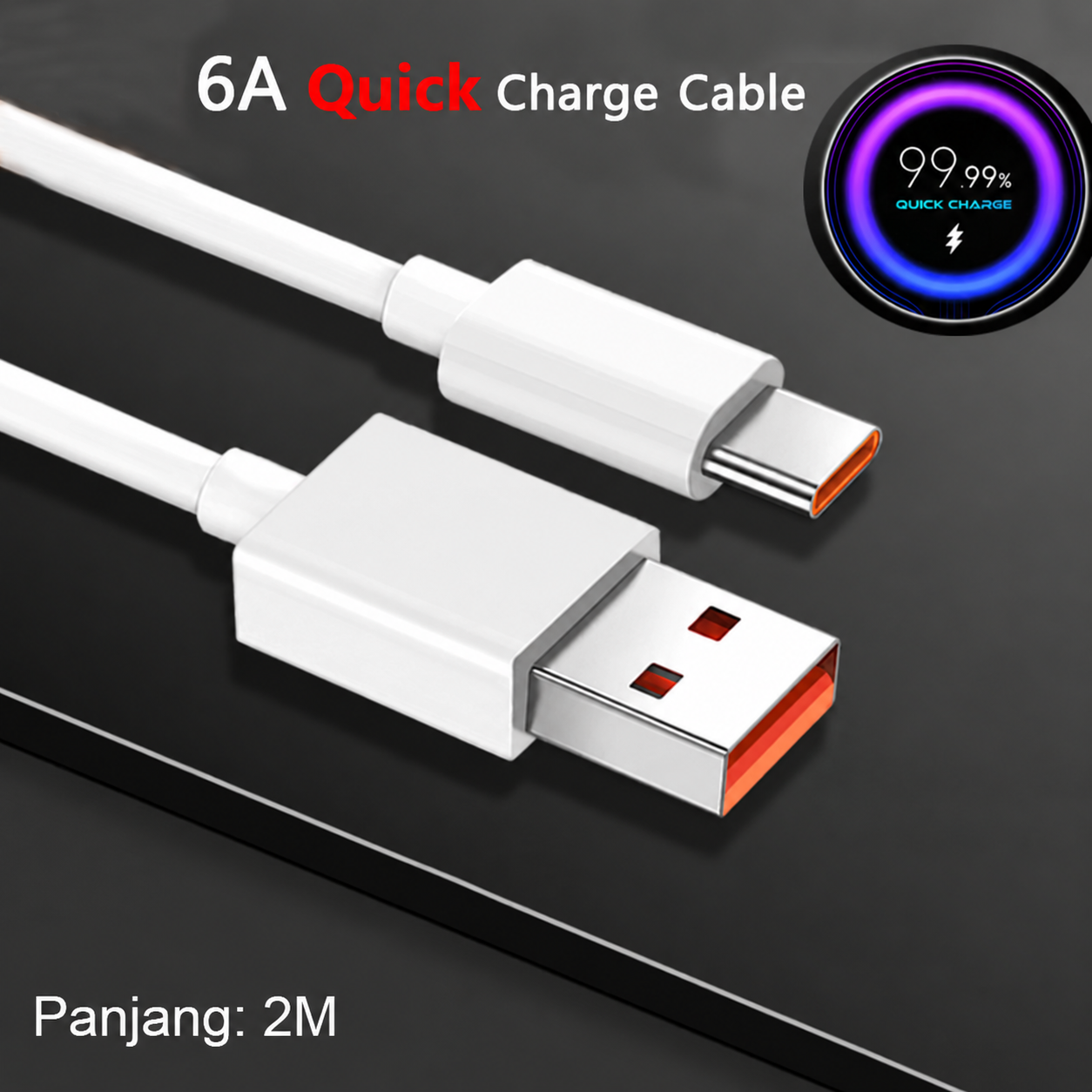 Kabel Data USB A to Type C Charger Cable Fast Charging 100W 6A 2M - TC2