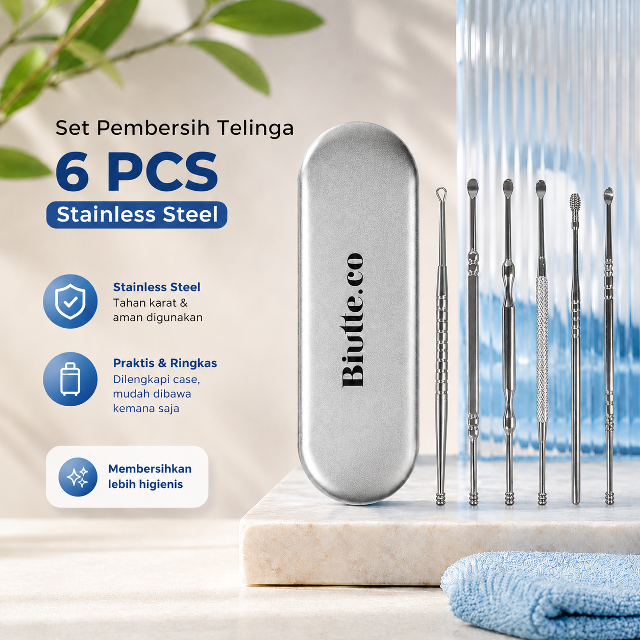 Biutte.co Set Pembersih Telinga Korek Kuping Stainless Steel 6 PCS - BA35