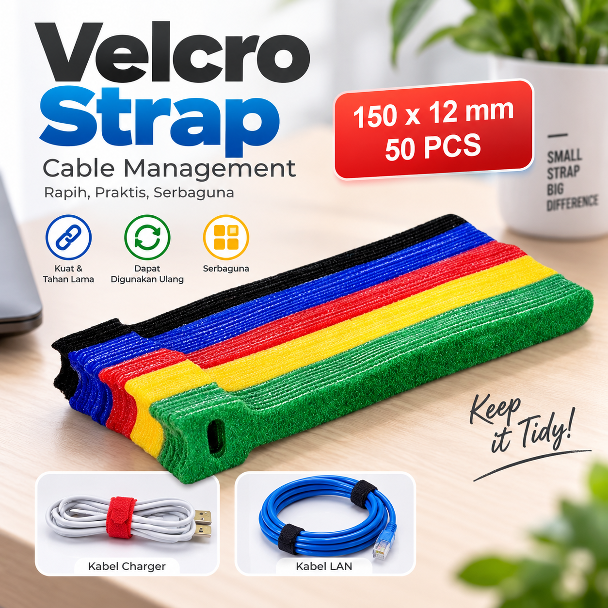 TaffGEAR Velcro Strap Cable Management 150x12mm 50 PCS - YS50