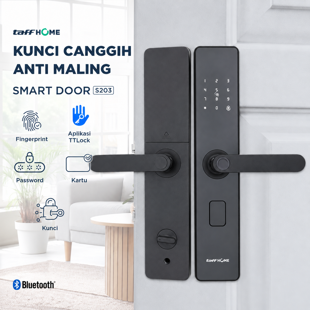 TaffHOME Smart Door Lock Bluetooth Password Fingerprint Card TTLock - S203TT