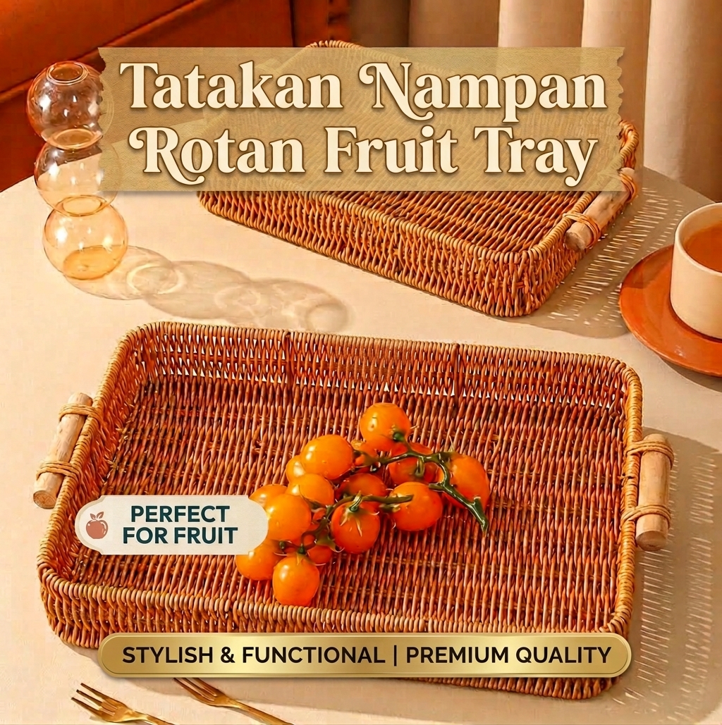 TaffHOME Tatakan Nampan Rotan Fruit Tray With Handle Model Square - Slyz22