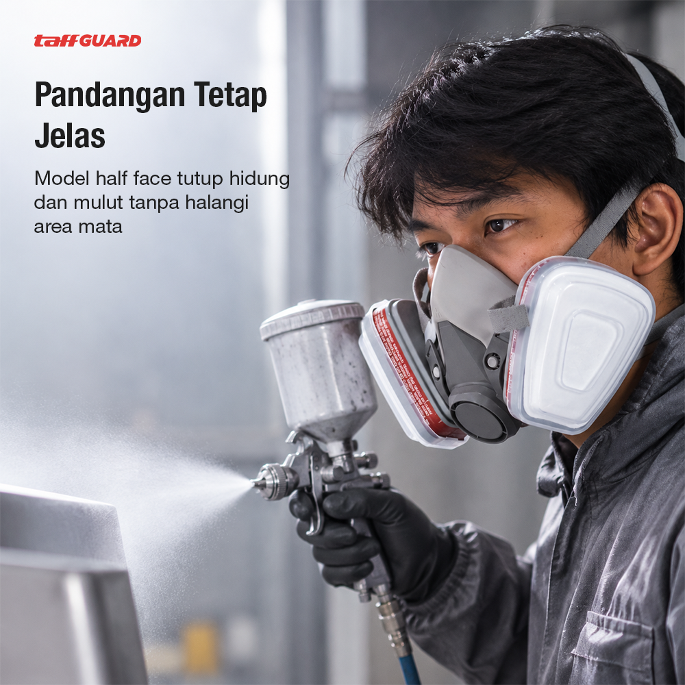 TaffGUARD Masker Gas Half Face Respirator Filter Karbon Aktif KN95 - 6200 - Gambar 4