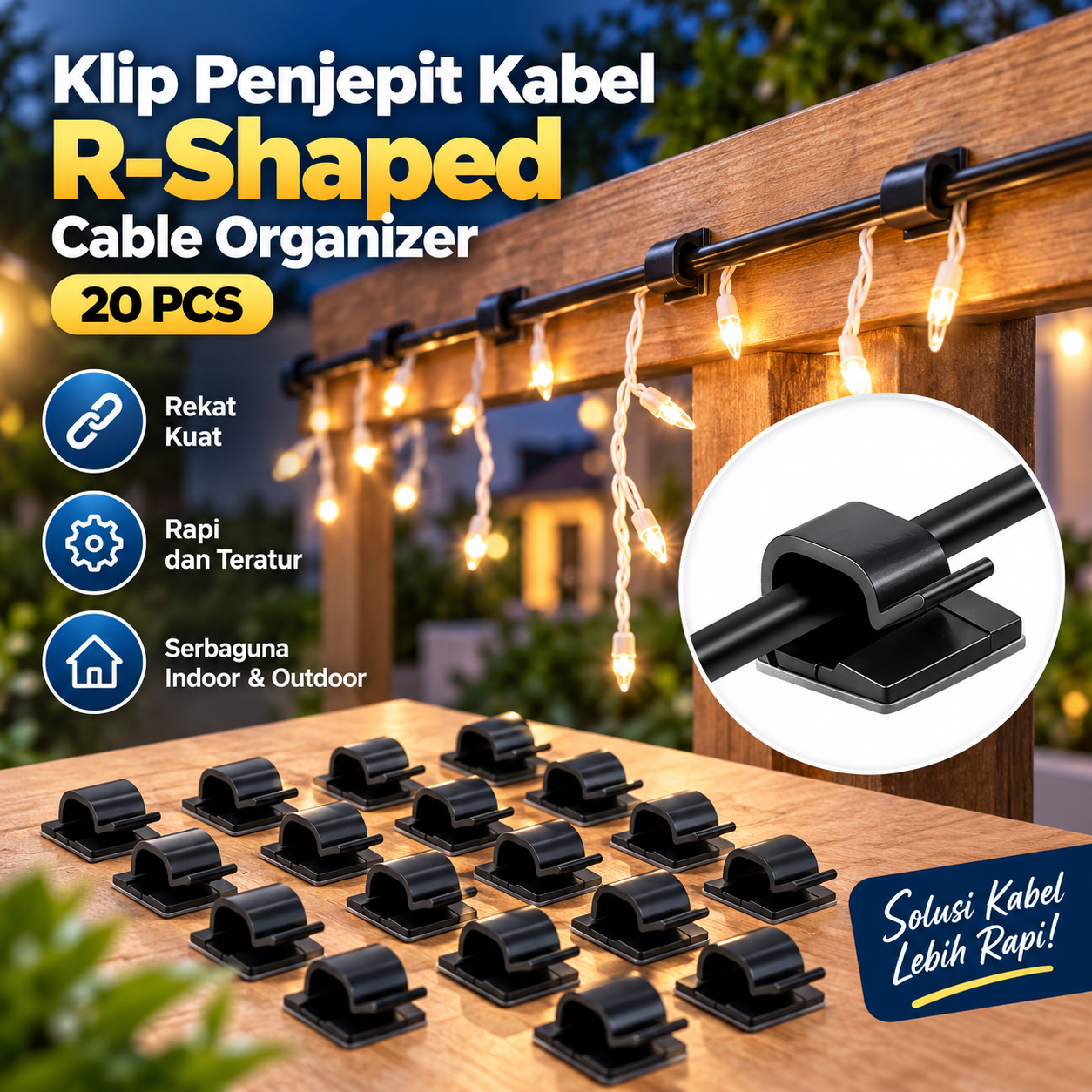 Yocice Klip Penjepit Kabel Tempel R-Shaped Cable Organizer 20 PCS - CC05
