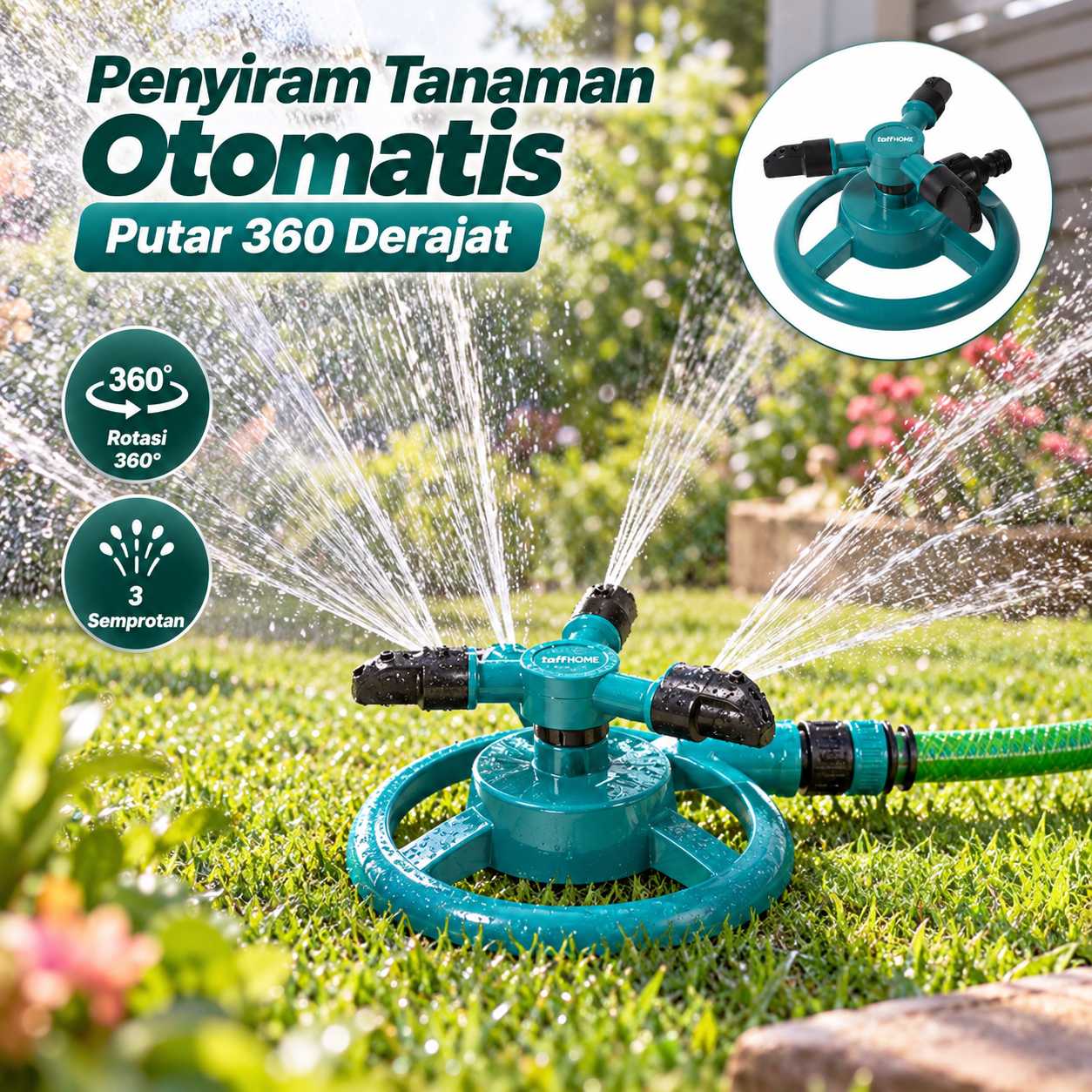 TaffHOME Penyiram Tanaman Otomatis Putar 360 Derajat 3 Sprinkler Spray - YY1079