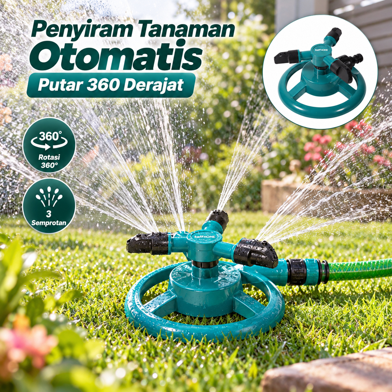 TaffHOME Penyiram Tanaman Otomatis Putar 360 Derajat 3 Sprinkler Spray - YY1079