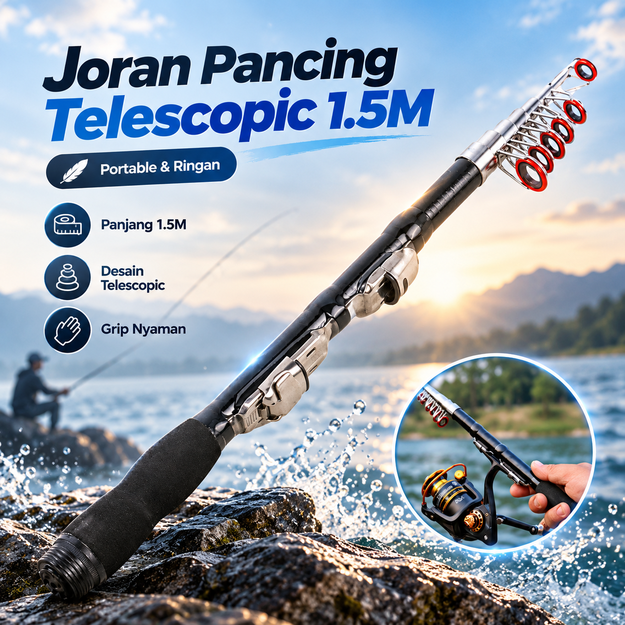 TaffSPORT Joran Tongkat Pancing Telescopic Fishing Rod 1.5M - S6
