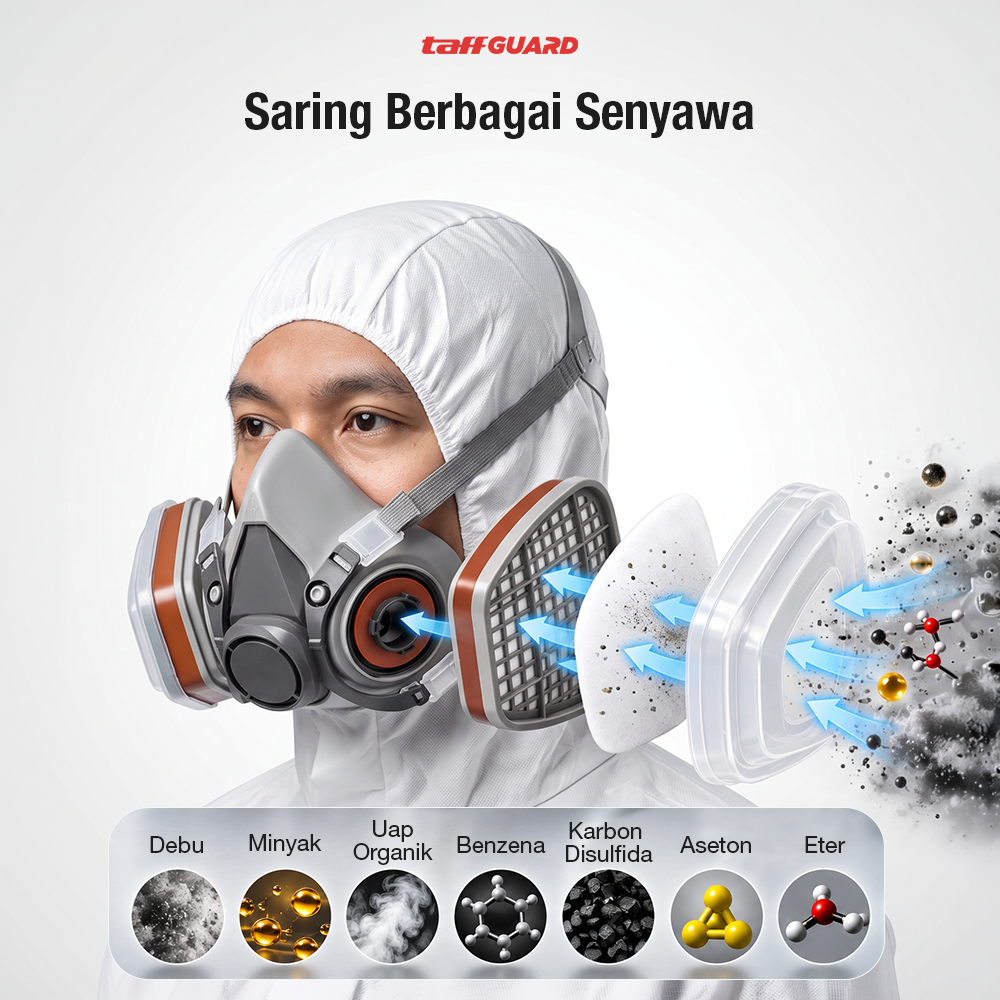 TaffGUARD Masker Gas Half Face Respirator Filter Karbon Aktif KN95 - 6200 - Gambar 3