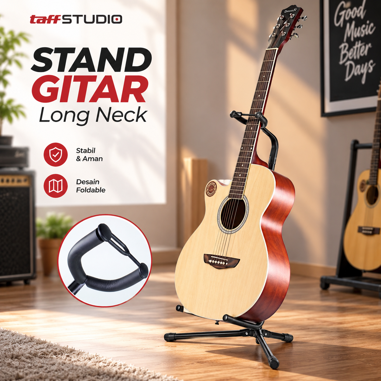 TaffSTUDIO Stand Gitar Long Neck Adjustable Guitar Stand Steel - HK00433