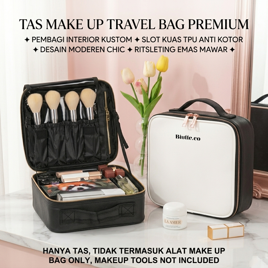 Biutte.co Tas Make Up Kosmetik PU Leather Portable with Brush Slot - F111