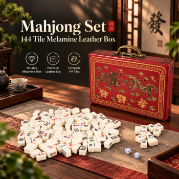TUOZ Mahjong Set Portable Melamine Dice Tile Leather Box 20mm 144 Tile - 31BE