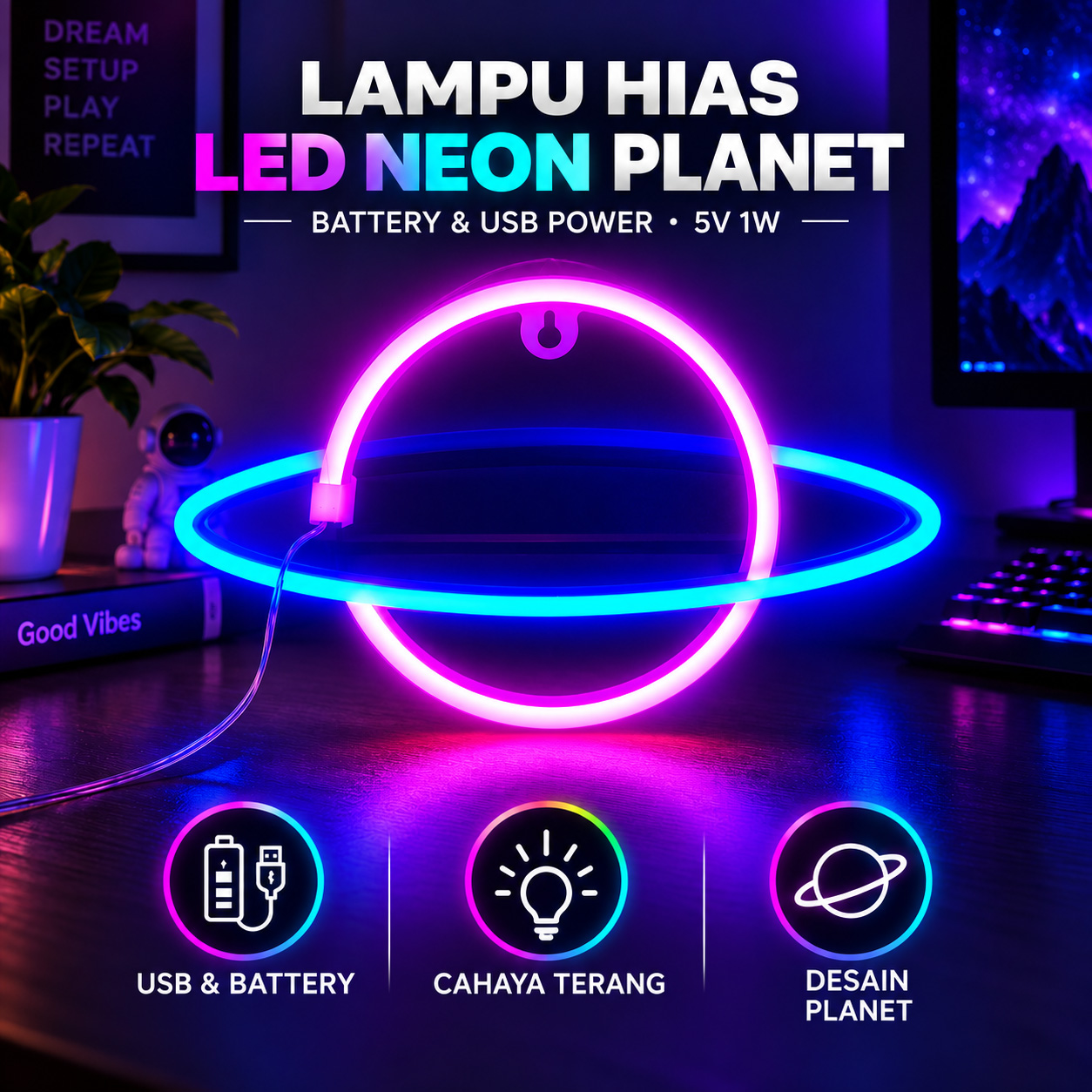 KEY-WIN Lampu Hias LED Neon Flex Battery and USB Power 5V 1W - M04
