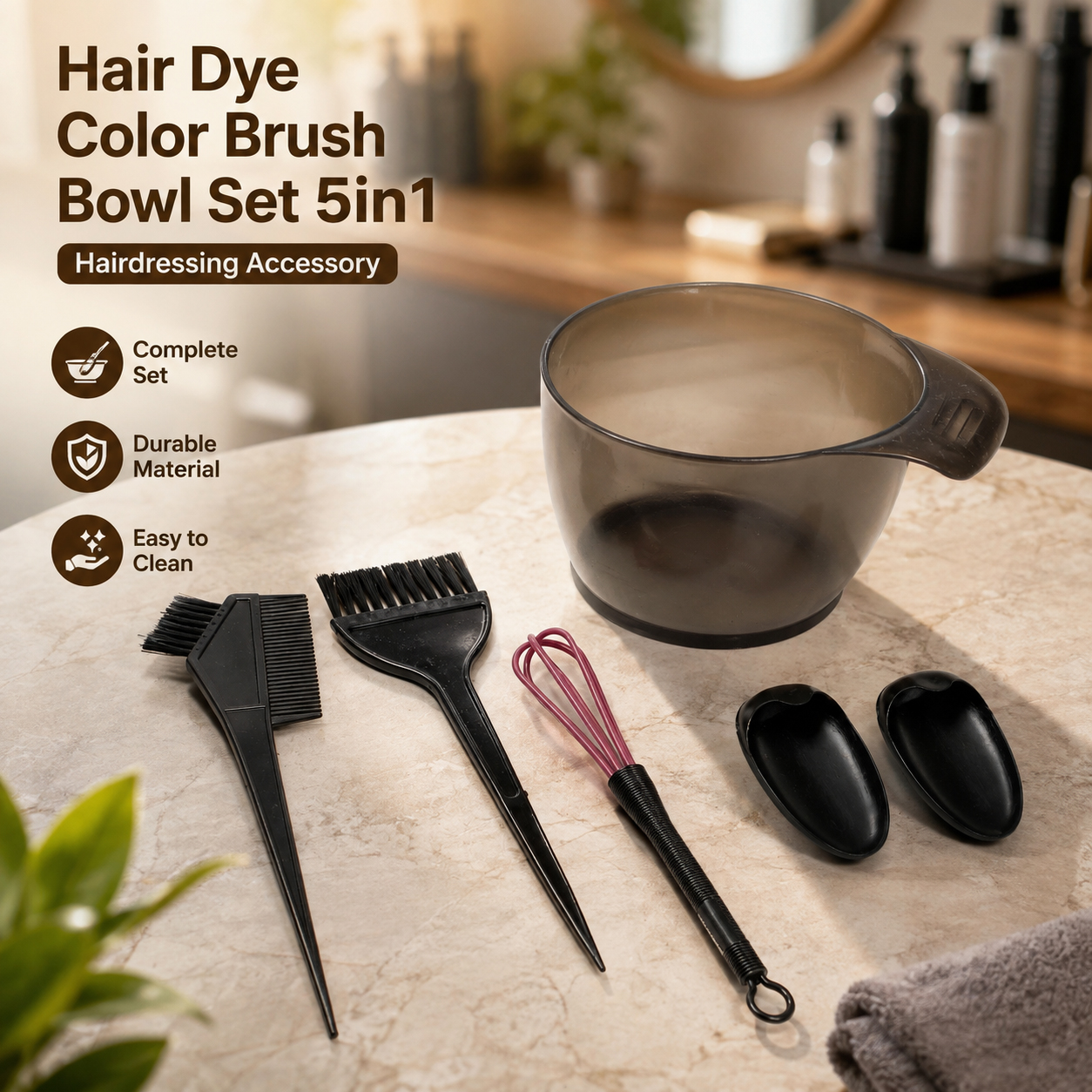 Biutte.co Hair Dye Color Brush Bowl Set 5in1 Hairdressing Accessory - ME51