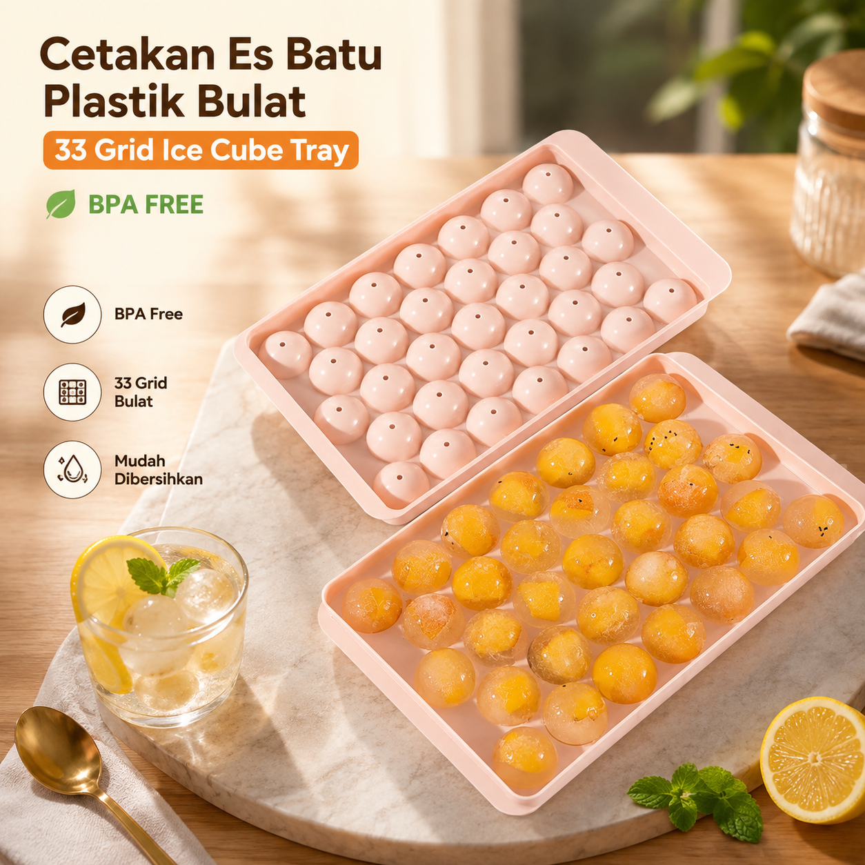 YENLEE Cetakan Es Batu Plastik Bulat 33 Grid Ice Cube Tray BPA Free - L30-B