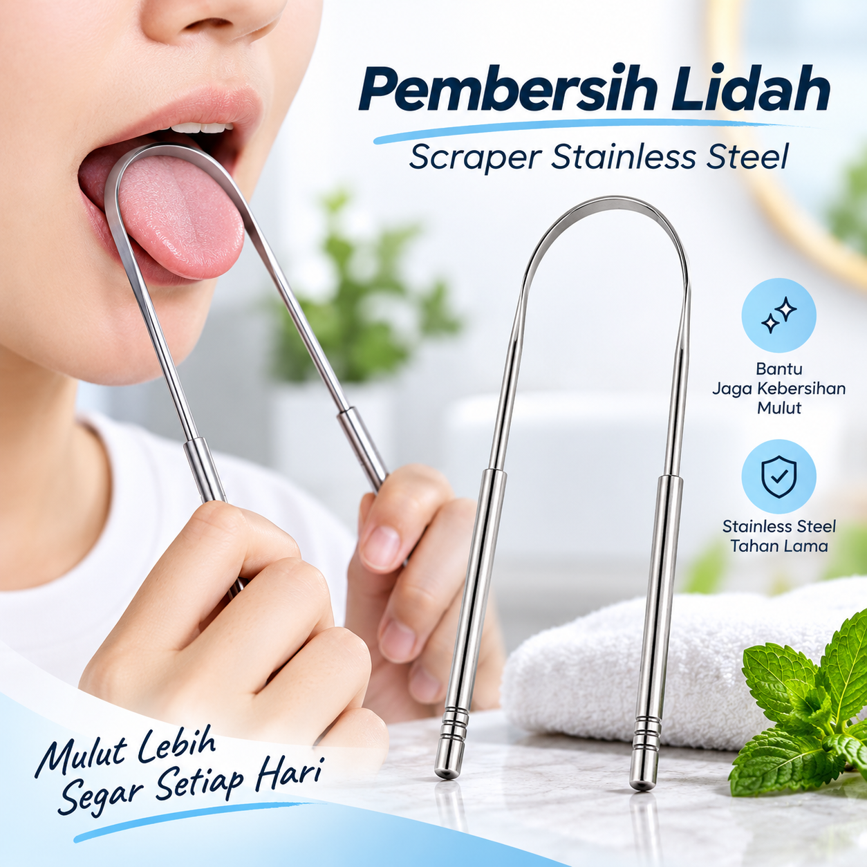 Biutte.co Pembersih Lidah Bau Mulut Tongue Scraper Stainless Steel - L01