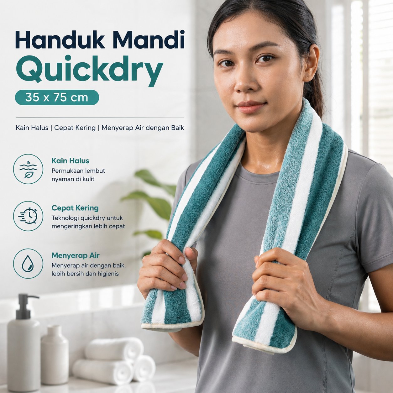 Beiw Handuk Mandi Quickdry Bath Towel Polyester Soft Woven 35x75cm - U0765