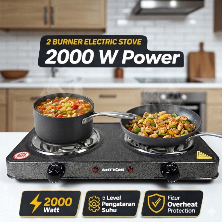 TaffHOME Kompor Listrik 2 Tungku Portable Coil Hot Plate 2000W - C2-2000-58