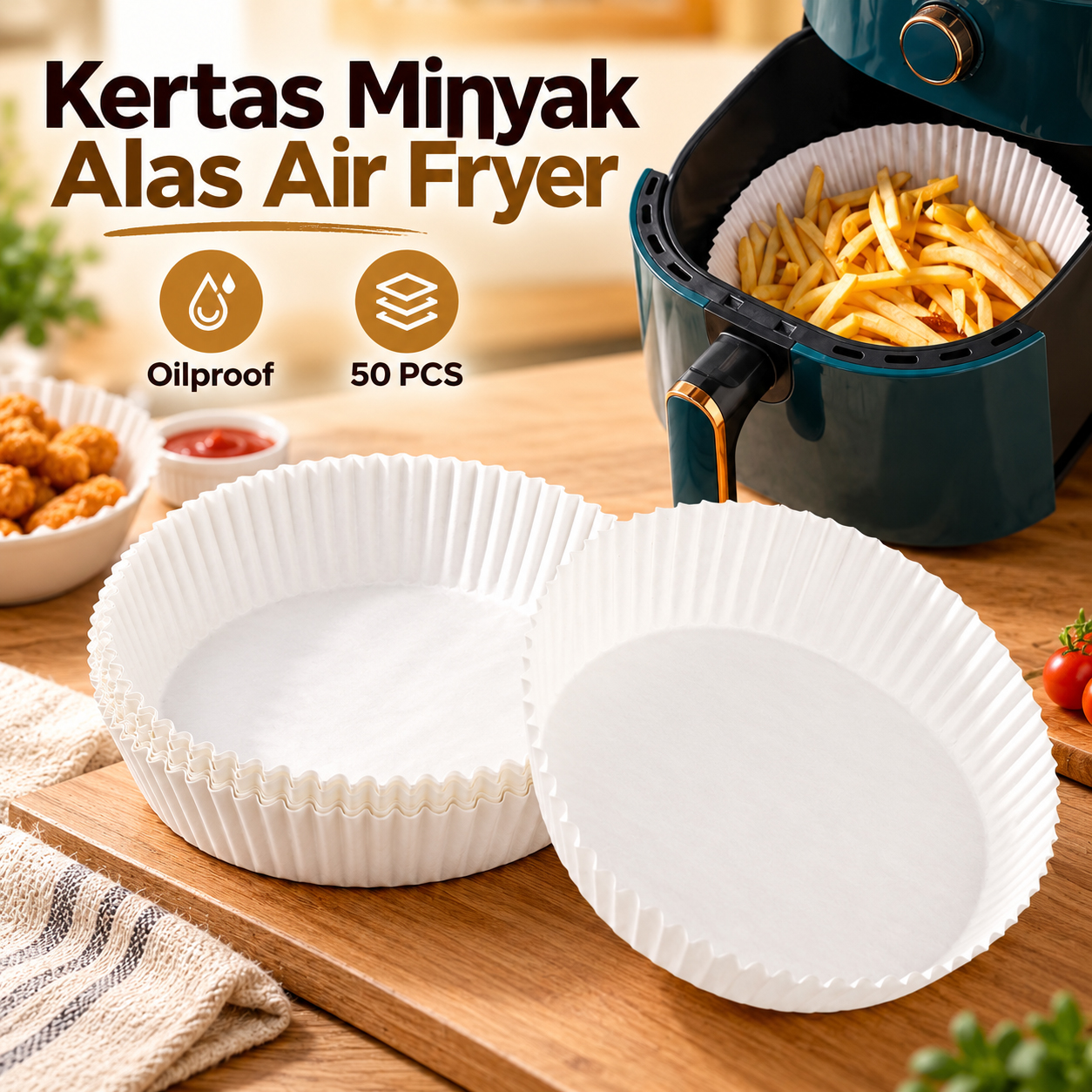 One Two Cups Kertas Alas Air Fryer Paper Liner Oilproof 16cm 50 PCS - MK5