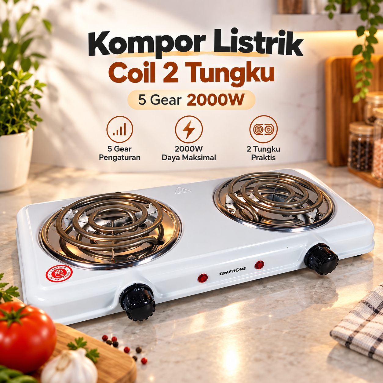 TaffHOME Kompor Listrik 2 Tungku Portable Coil Hot Plate 2000W - SHP-5703
