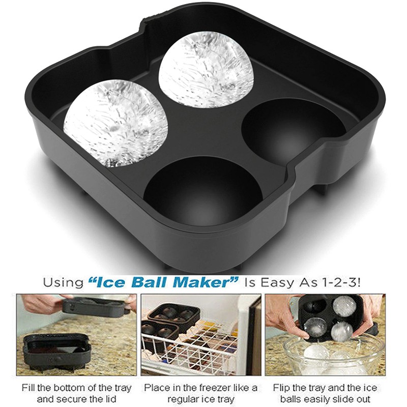 TEENRA Cetakan Es Batu Silikon Bulat 4 Grid Ice Cube Mold - TW-159